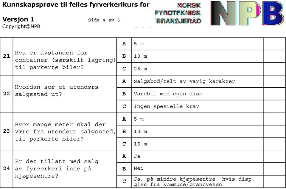 Salgsbod/telt av varig karakter Varebil med egen disk Ingen spesielle krav 23 Hvor mange meter skal der være fra