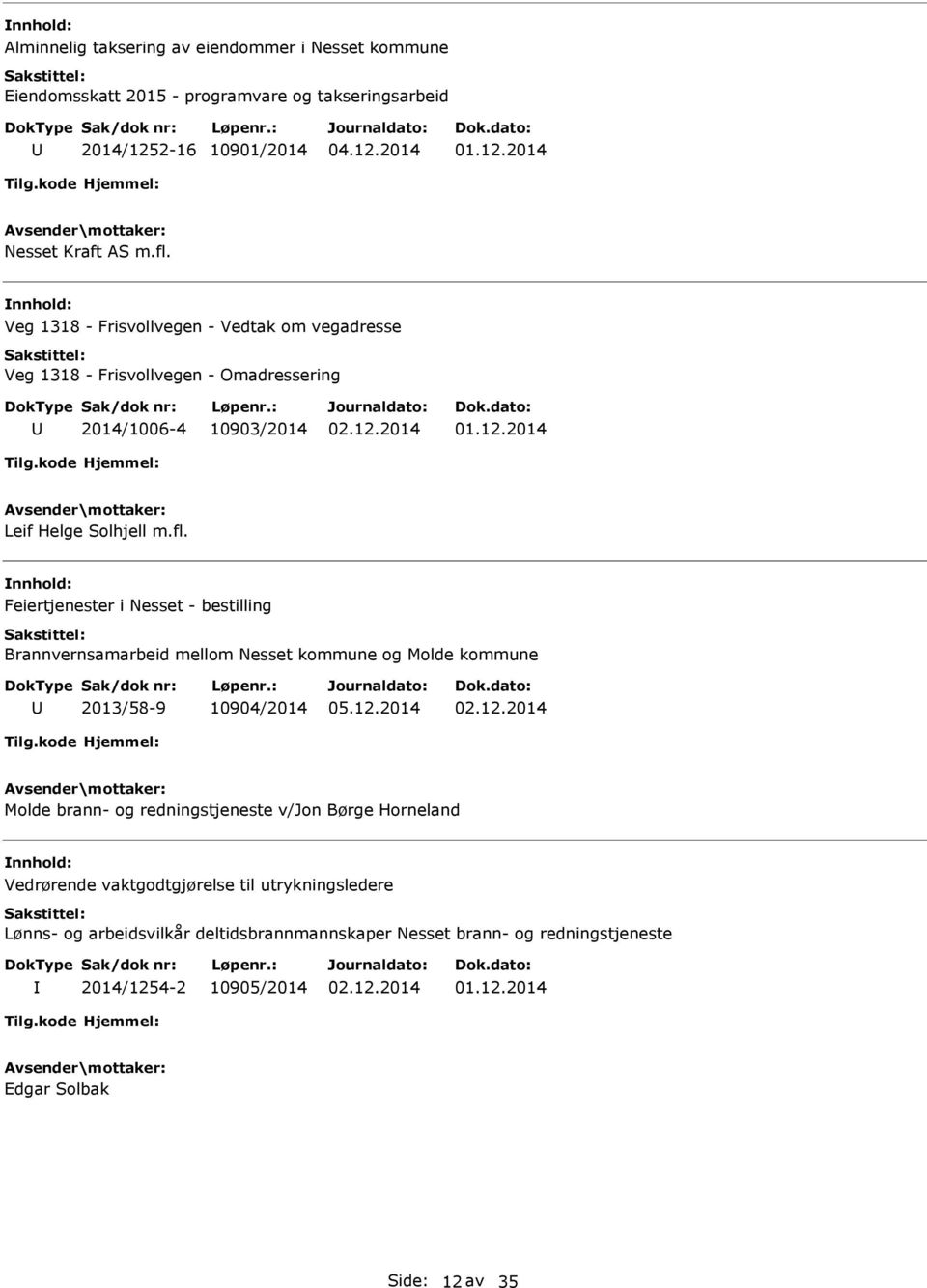 Feiertjenester i Nesset - bestilling Brannvernsamarbeid mellom Nesset kommune og Molde kommune 2013/58-9 10904/2014 Molde brann- og redningstjeneste v/jon