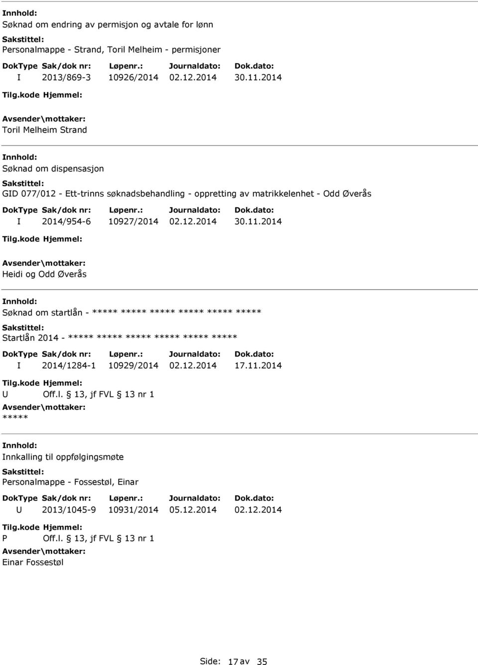 2014/954-6 10927/2014 30.11.2014 Heidi og Odd Øverås Søknad om startlå