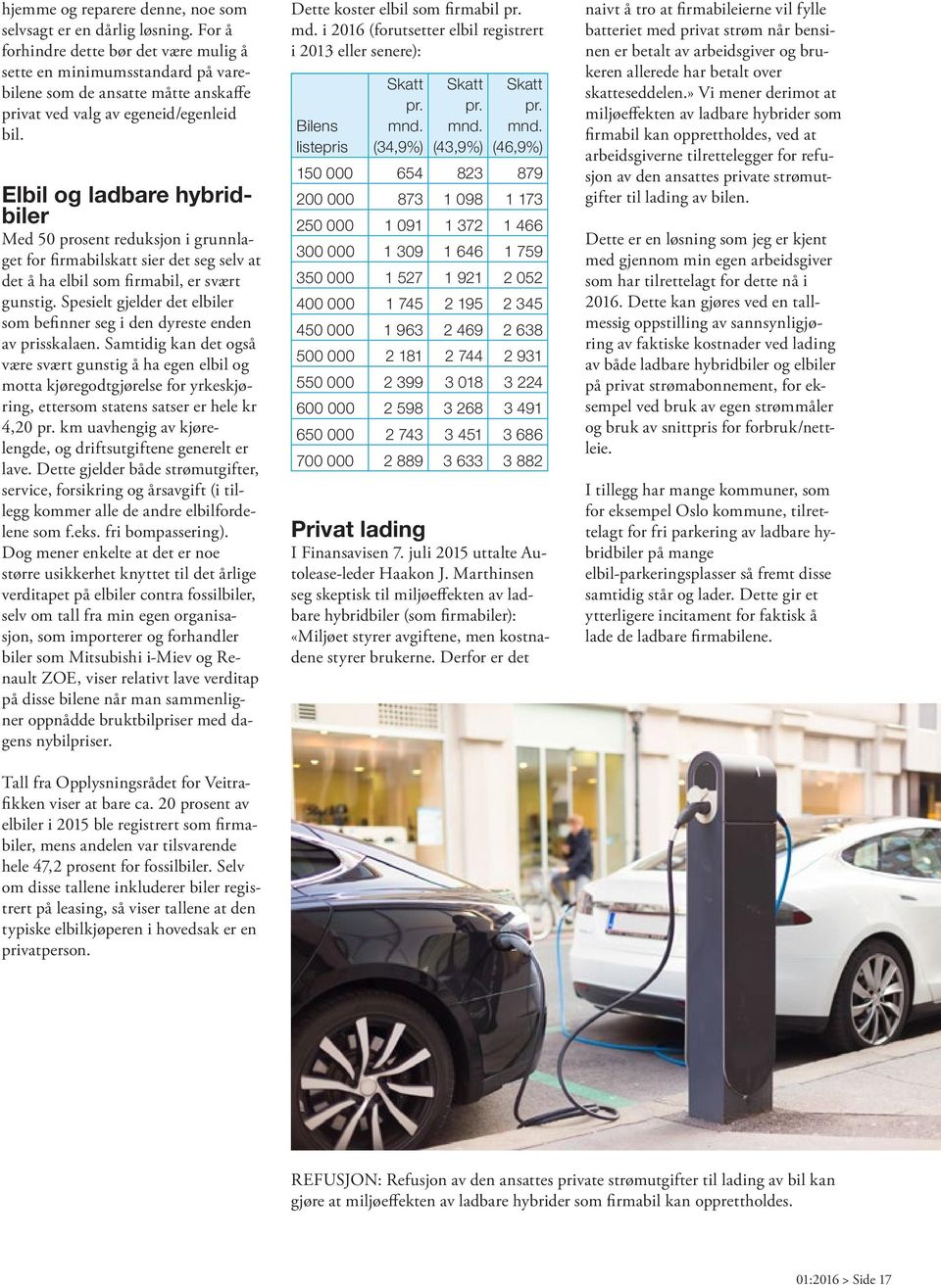 Elbil og ladbare hybridbiler Med 50 prosent reduksjon i grunnlaget for firmabilskatt sier det seg selv at det å ha elbil som firmabil, er svært gunstig.