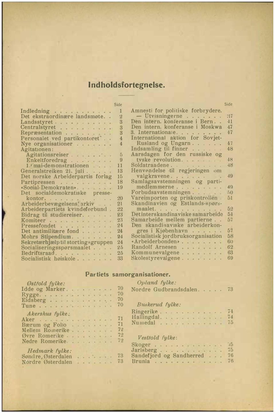 J3 Det norske Arbeiderpartis forlag 15 Partipressen 18 Sooial-Demokraten. 19 Det socialdemokrat1ske pressekontor....... 20 Arbeiderbevægelsenshrkiv.