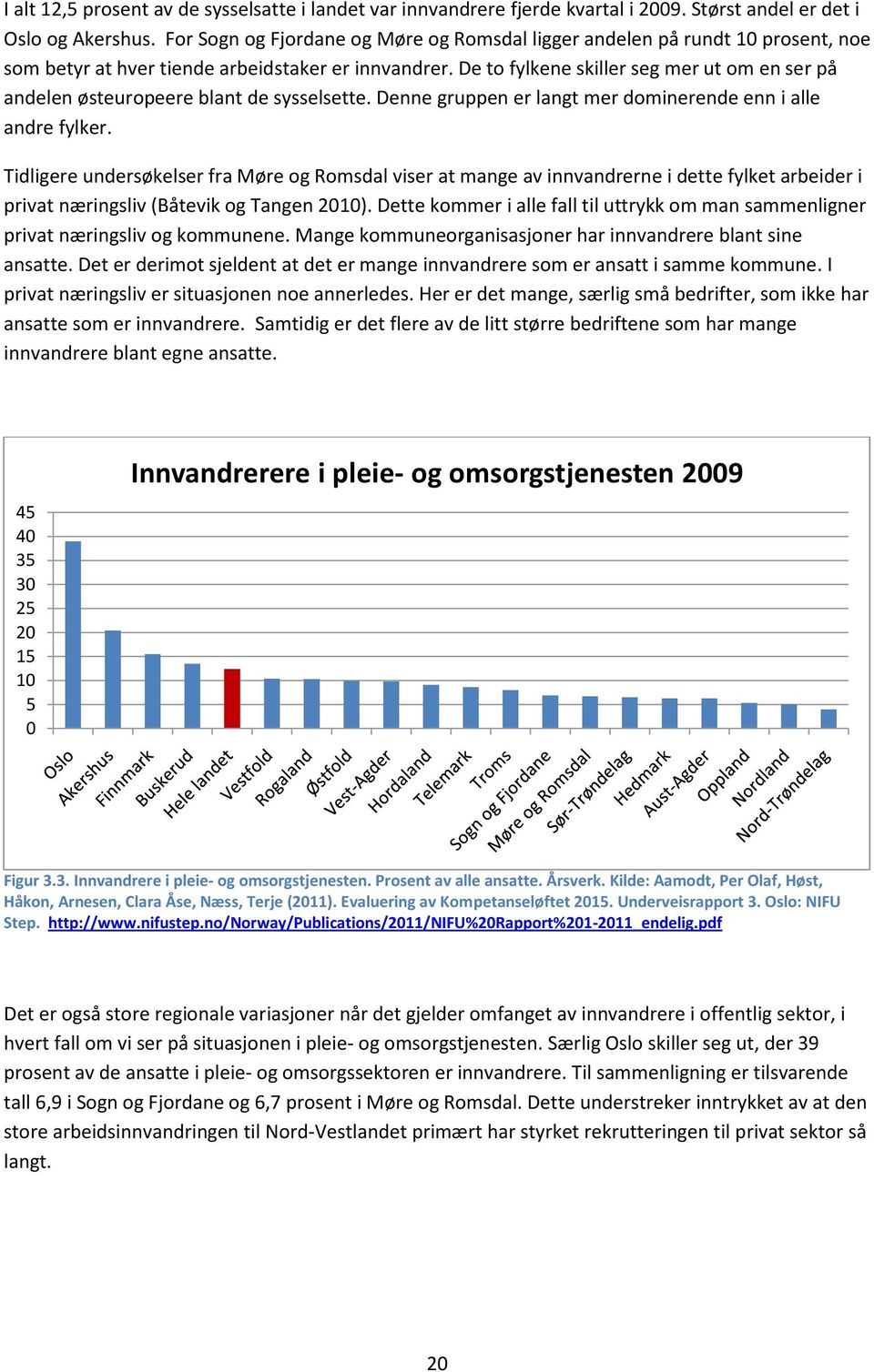 De to fylkene skiller seg mer ut om en ser på andelen østeuropeere blant de sysselsette. Denne gruppen er langt mer dominerende enn i alle andre fylker.