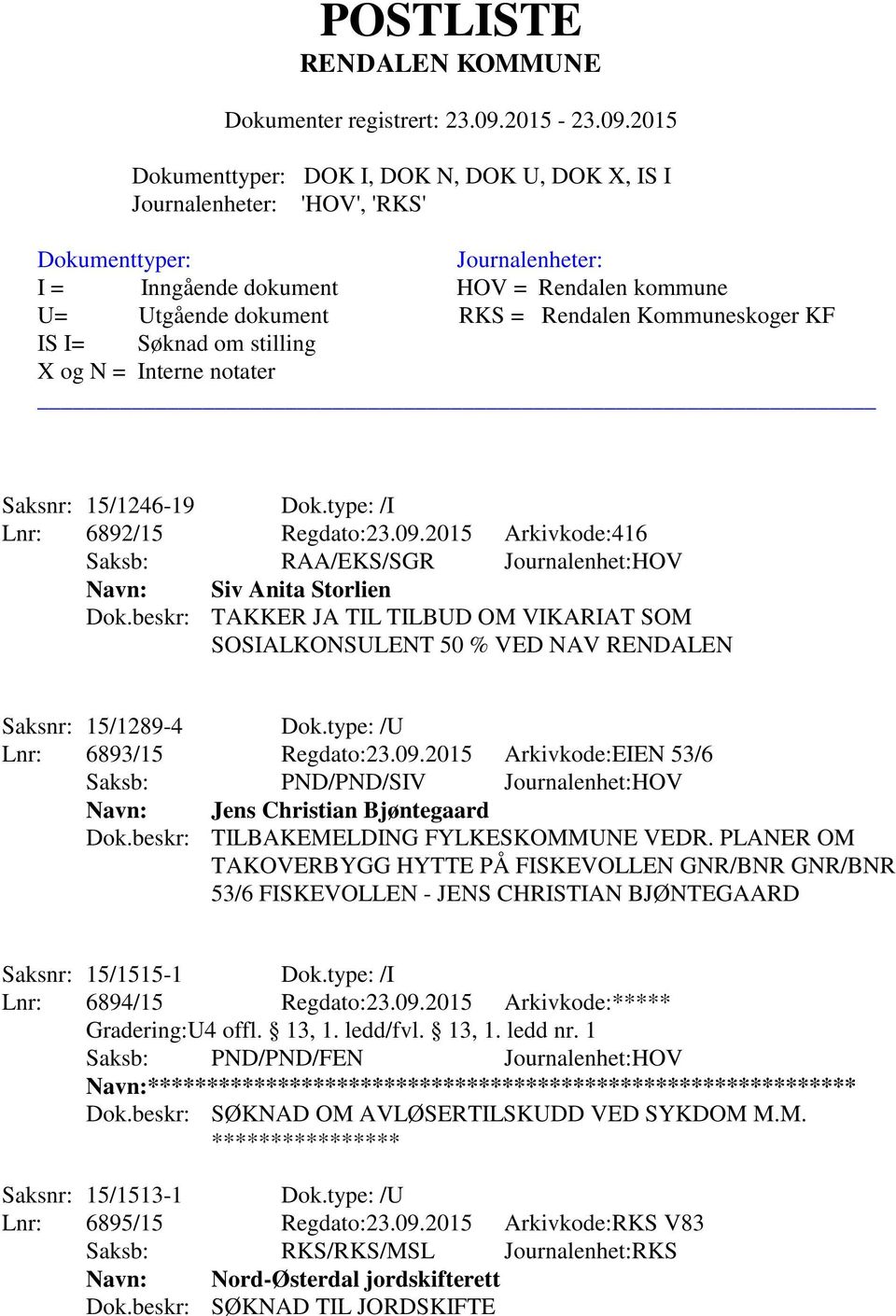 2015 Arkivkode:EIEN 53/6 Navn: Jens Christian Bjøntegaard Dok.beskr: TILBAKEMELDING FYLKESKOMMUNE VEDR.