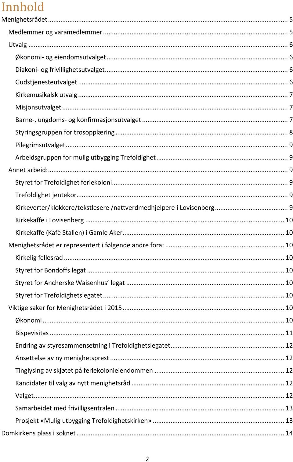 .. 9 Styret for Trefoldighet feriekoloni... 9 Trefoldighet jentekor... 9 Kirkeverter/klokkere/tekstlesere /nattverdmedhjelpere i Lovisenberg... 9 Kirkekaffe i Lovisenberg.