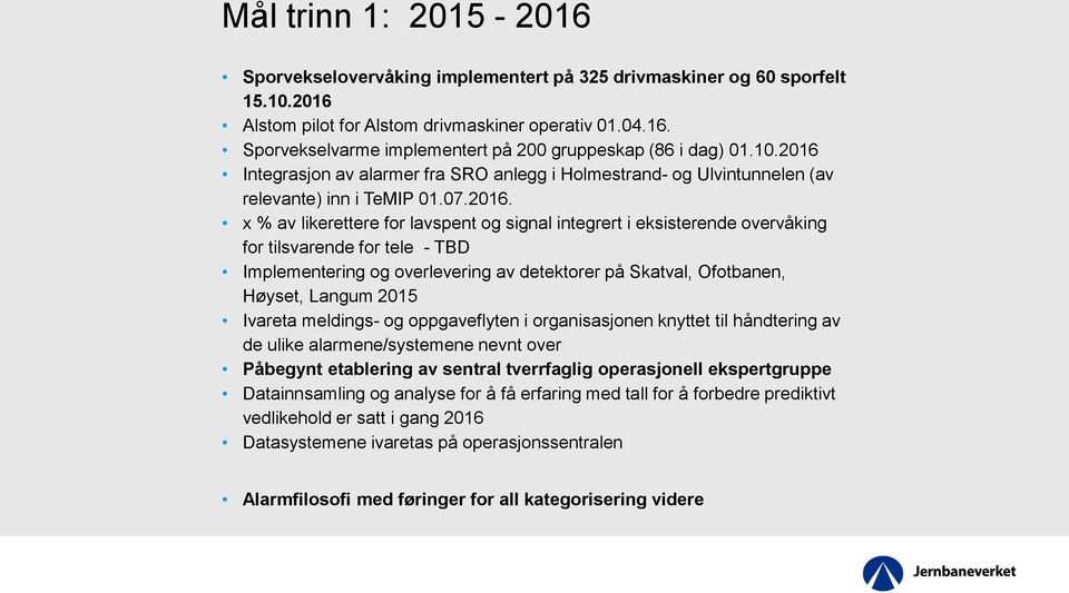 Integrasjon av alarmer fra SRO anlegg i Holmestrand- og Ulvintunnelen (av relevante) inn i TeMIP 01.07.2016.