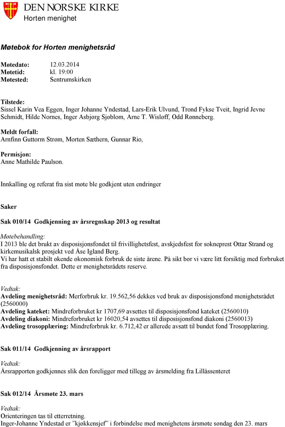 Wisløff, Odd Rønneberg. Meldt forfall: Arnfinn Guttorm Strøm, Morten Sæthern, Gunnar Rio, Permisjon: Anne Mathilde Paulson.