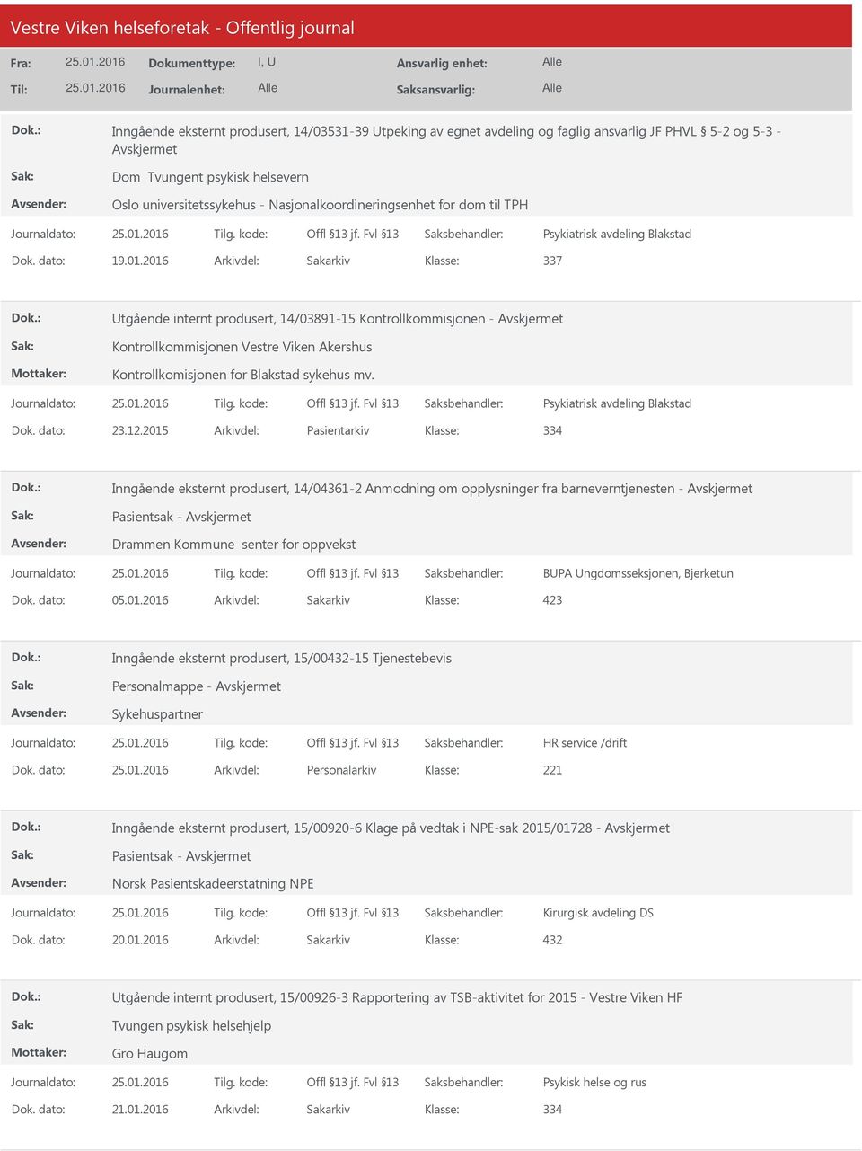 Psykiatrisk avdeling Blakstad Dok. dato: 23.12.