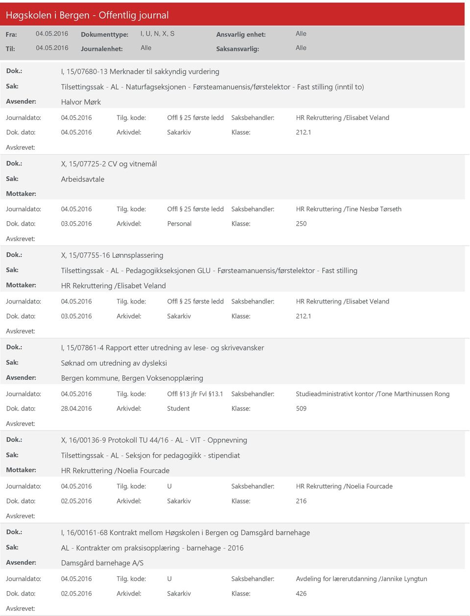 2016 Arkivdel: Personal X, 15/07755-16 Lønnsplassering Tilsettingssak - AL - Pedagogikkseksjonen GL - Førsteamanuensis/førstelektor - Fast stilling I, 15/07861-4 Rapport etter utredning av lese- og