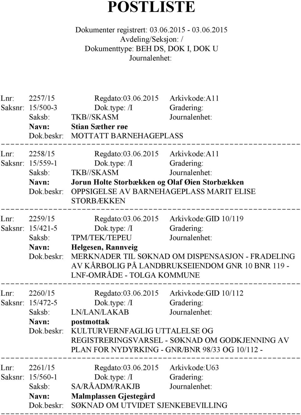 2015 Arkivkode:GID 10/119 Saksnr: 15/421-5 Dok.type: /I Gradering: Saksb: TPM/TEK/TEPEU Navn: Dok.