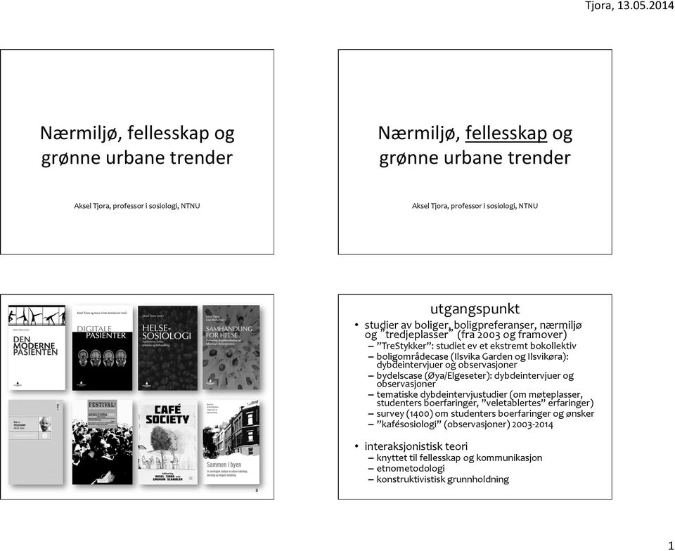 dybdeintervjuer og observasjoner bydelscase (Øya/Elgeseter): dybdeintervjuer og observasjoner tematiske dybdeintervjustudier (om møteplasser, studenters boerfaringer, veletablertes