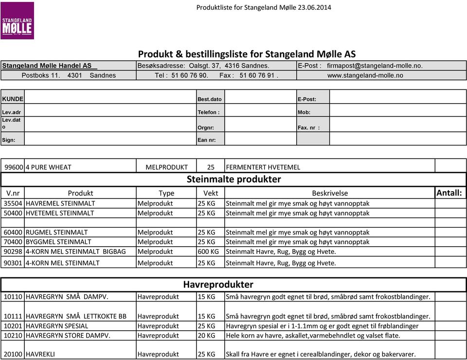 nr : Sign: Ean nr: 99600 4 PURE WHEAT MELPRODUKT 25 FERMENTERT HVETEMEL Steinmalte produkter V.