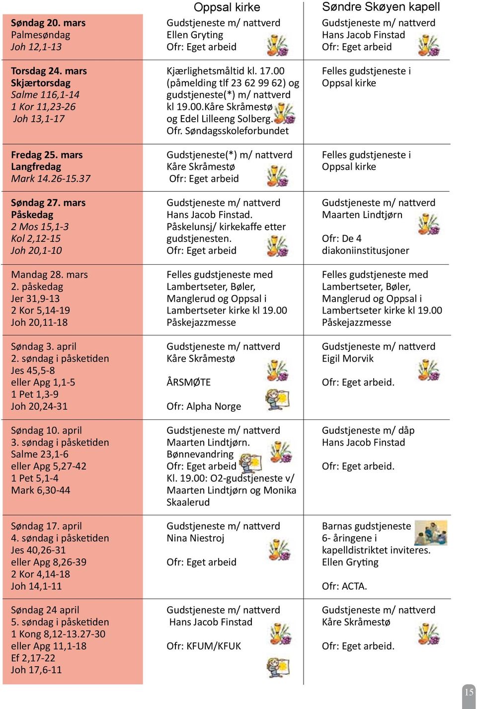 søndag i påsketiden Jes 45,5-8 eller Apg 1,1-5 1 Pet 1,3-9 Joh 20,24-31 Søndag 10. april 3. søndag i påsketiden Salme 23,1-6 eller Apg 5,27-42 1 Pet 5,1-4 Mark 6,30-44 Søndag 17. april 4.