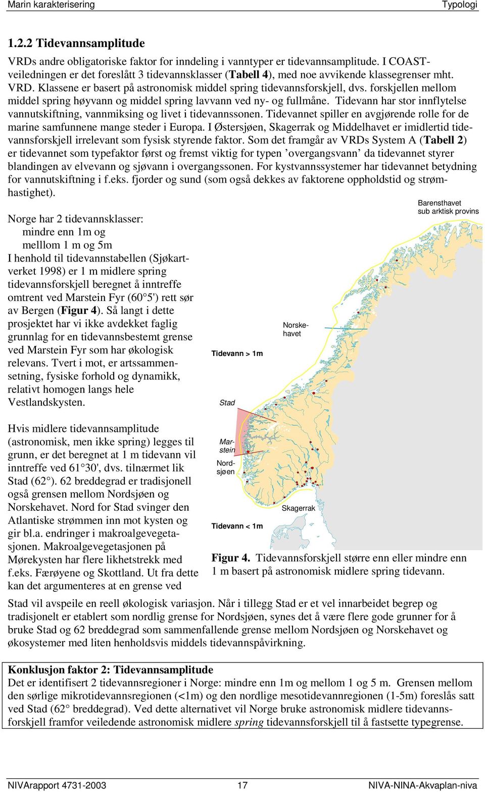 forskjellen mellom middel spring høyvann og middel spring lavvann ved ny- og fullmåne. Tidevann har stor innflytelse vannutskiftning, vannmiksing og livet i tidevannssonen.