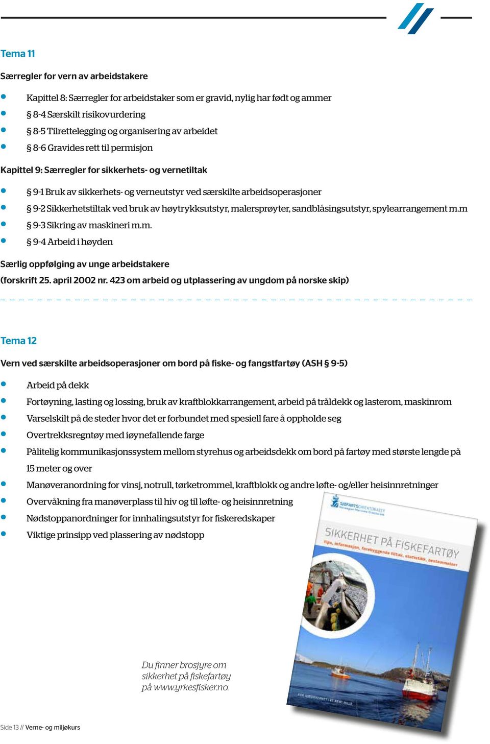 høytrykksutstyr, malersprøyter, sandblåsingsutstyr, spylearrangement m.m 9-3 Sikring av maskineri m.m. 9-4 Arbeid i høyden Særlig oppfølging av unge arbeidstakere (forskrift 25. april 2002 nr.