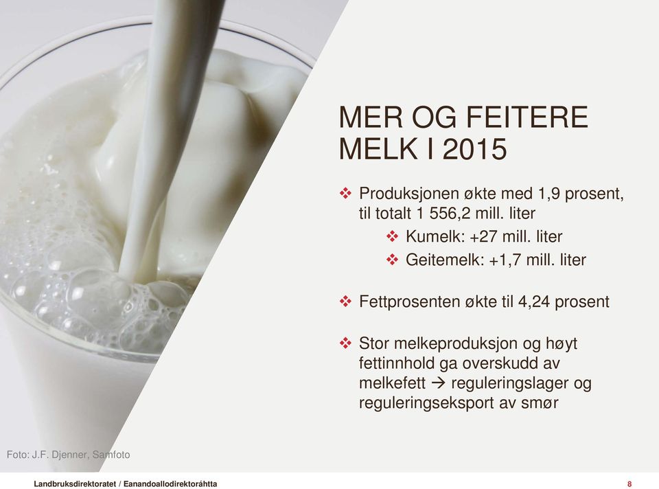 liter Fettprosenten økte til 4,24 prosent Stor melkeproduksjon og høyt