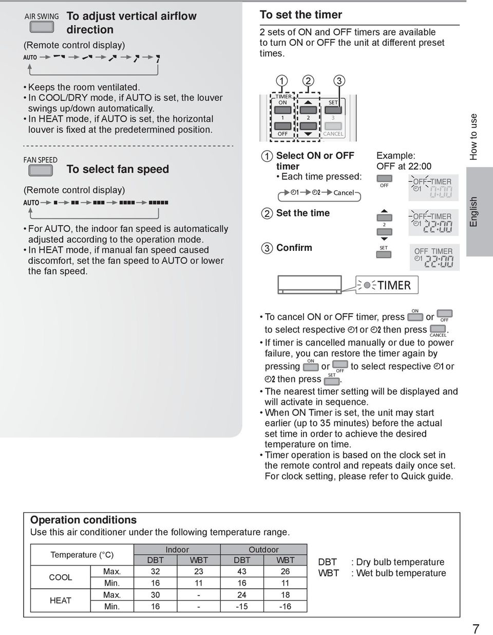 FAN SPEED To select fan speed (Remote control display) For AUTO, the indoor fan speed is automatically adjusted according to the operation mode.