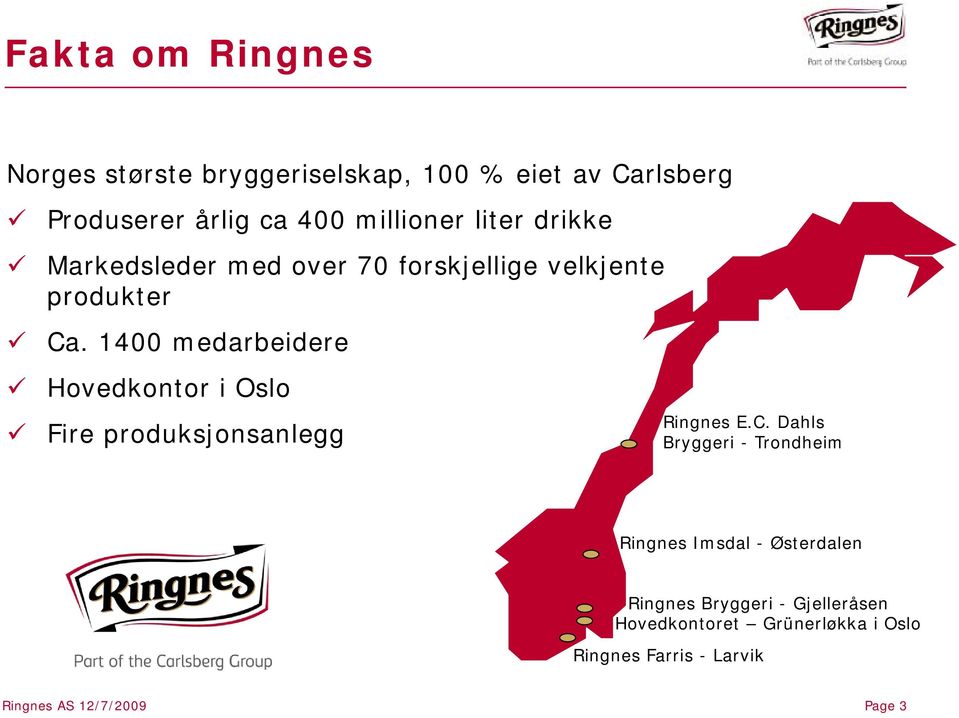 1400 medarbeidere Hovedkontor i Oslo Fire produksjonsanlegg Ringnes E.C.