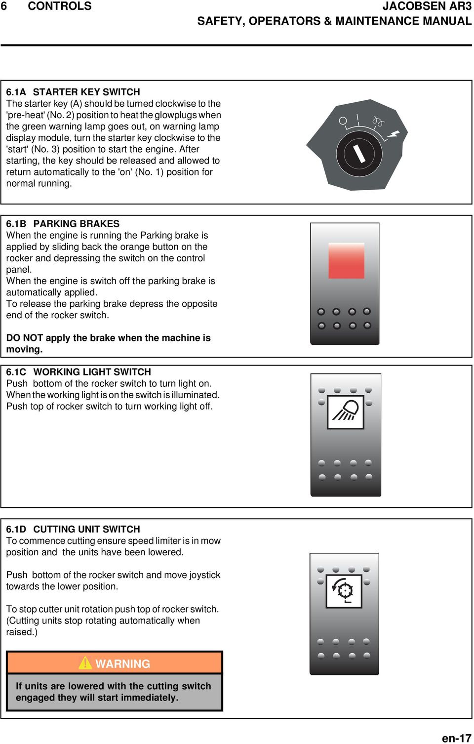 After starting, the key should be released and allowed to return automatically to the 'on' (No. 1) position for normal running. 6.