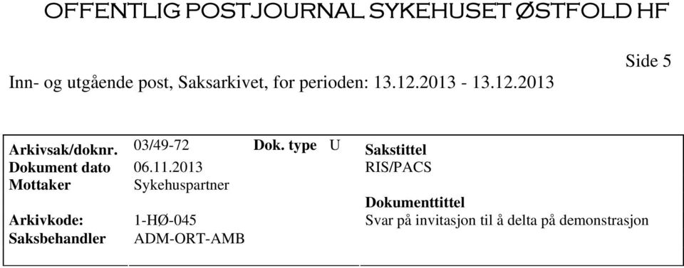 2013 RIS/PACS Mottaker Sykehuspartner