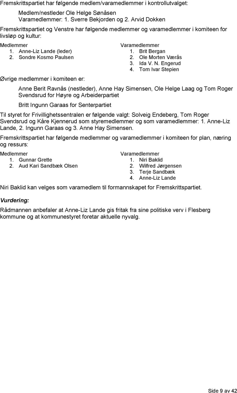 Sondre Kosmo Paulsen Øvrige medlemmer i komiteen er: Varamedlemmer 1. Brit Bergan 2. Ole Morten Værås 3. Ida V. N. Engerud 4.