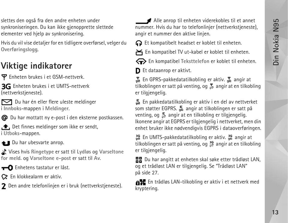 Du har én eller flere uleste meldinger i Innboks-mappen i Meldinger. Du har mottatt ny e-post i den eksterne postkassen. Det finnes meldinger som ikke er sendt, i Utboks-mappen.