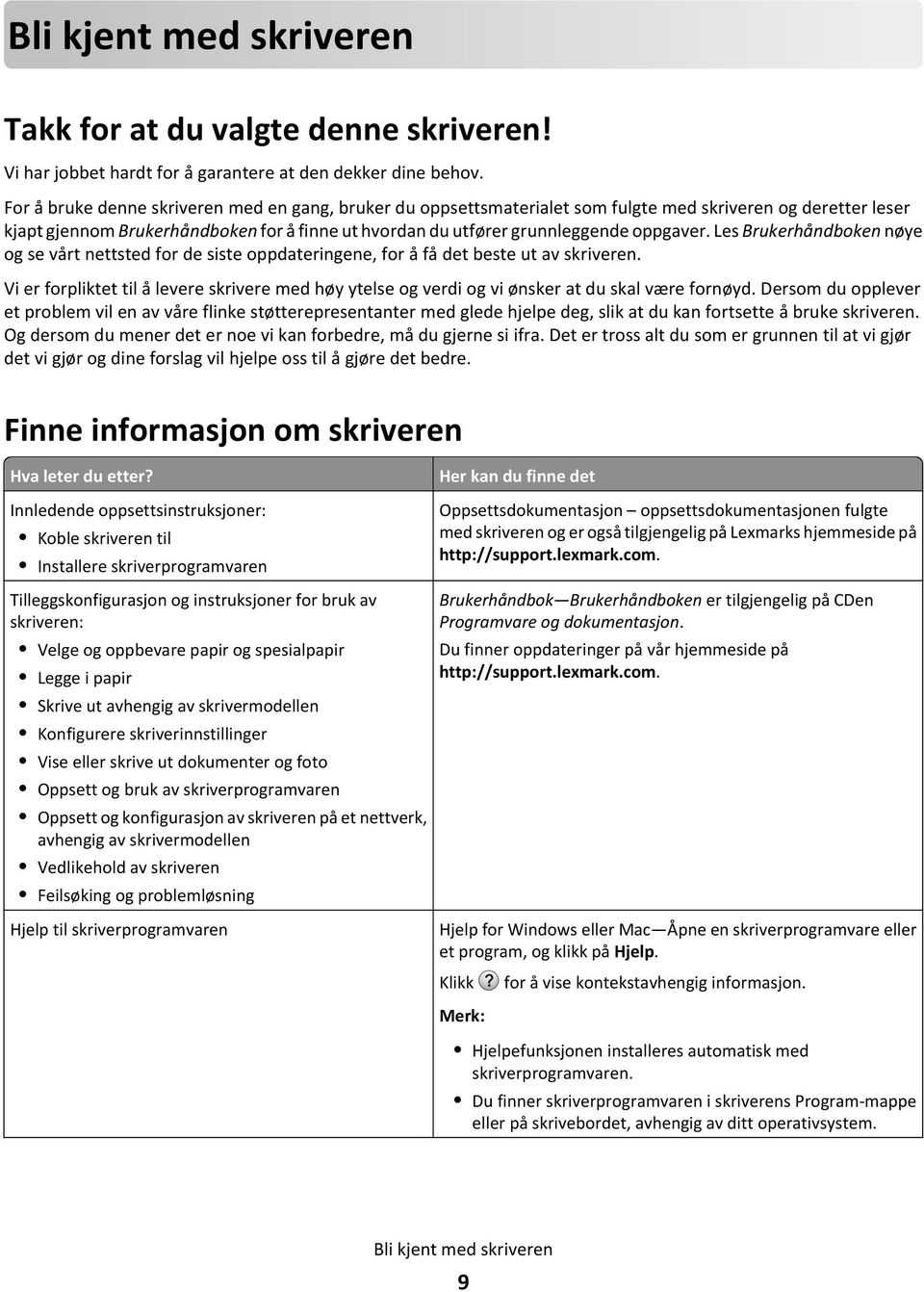 Les Brukerhåndboken nøye og se vårt nettsted for de siste oppdateringene, for å få det beste ut av skriveren.