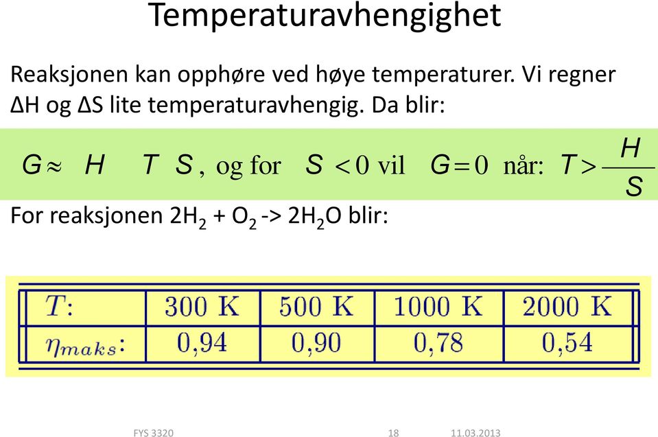 Da blir: DG» DH q -TDS q, og for DS q < 0 vil DG = 0 når: T >