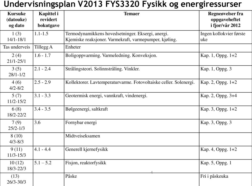 Varmekraft, varmepumper, kjøling. Enheter 4 Regneøvelser fra oppgaveheftet i fjor/vår 2012 Ingen kollokvier første uke 1.6-1.7 Boligoppvarming. Varmeledning. Konveksjon. Kap. 1, Oppg. 1+2 2.1-2.