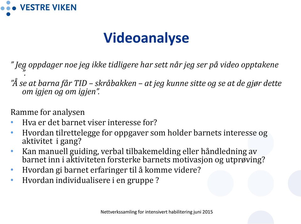 Ramme for analysen Hva er det barnet viser interesse for?