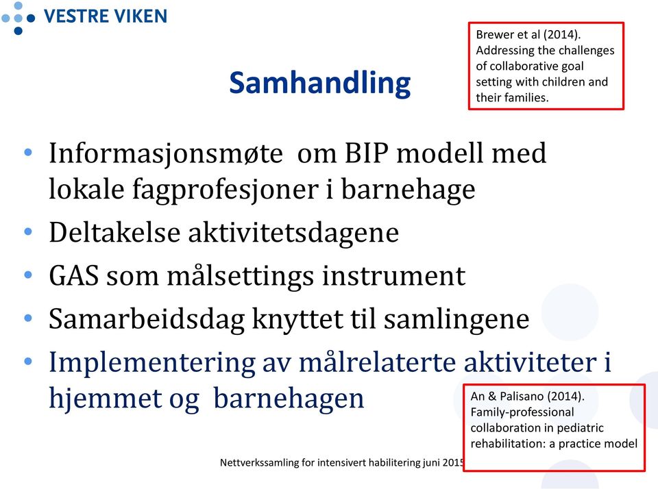 Informasjonsmøte om BIP modell med lokale fagprofesjoner i barnehage Deltakelse aktivitetsdagene GAS som