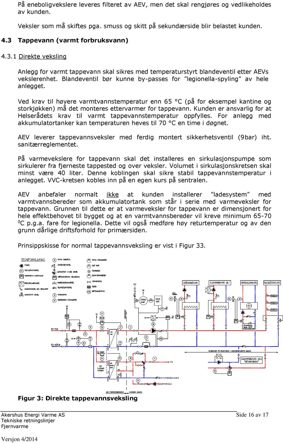 Blandeventil bør kunne by-passes for legionella-spyling av hele anlegget.