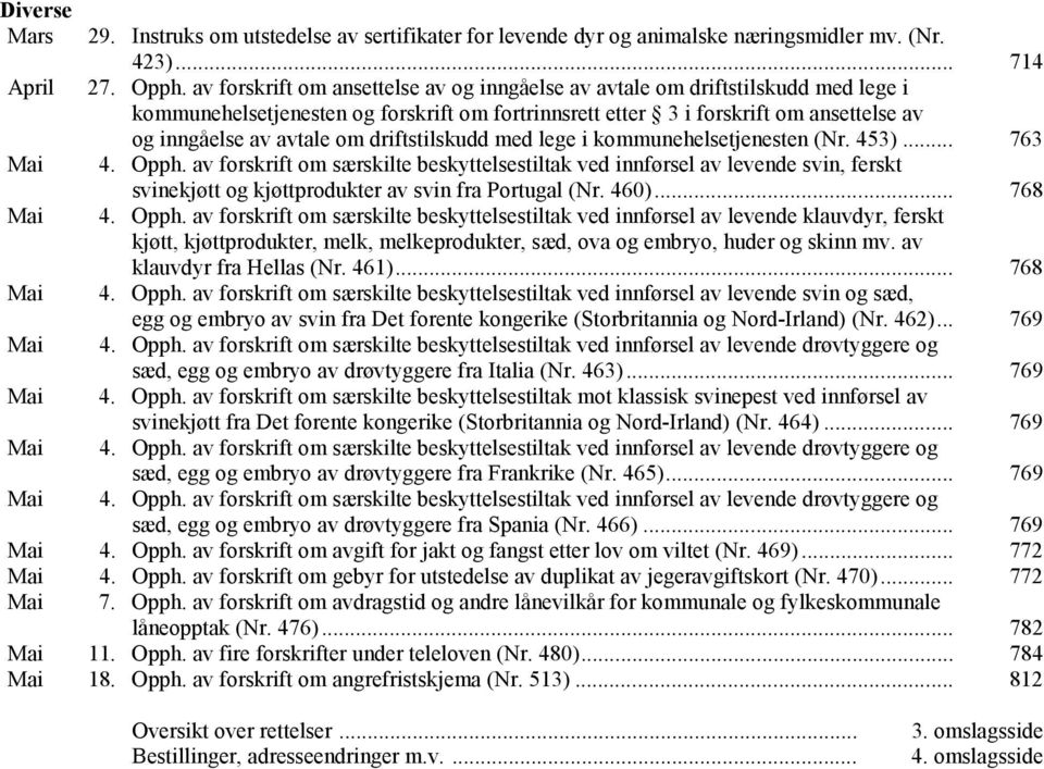 driftstilskudd med lege i kommunehelsetjenesten (Nr. 453)... 763 Mai 4. Opph.
