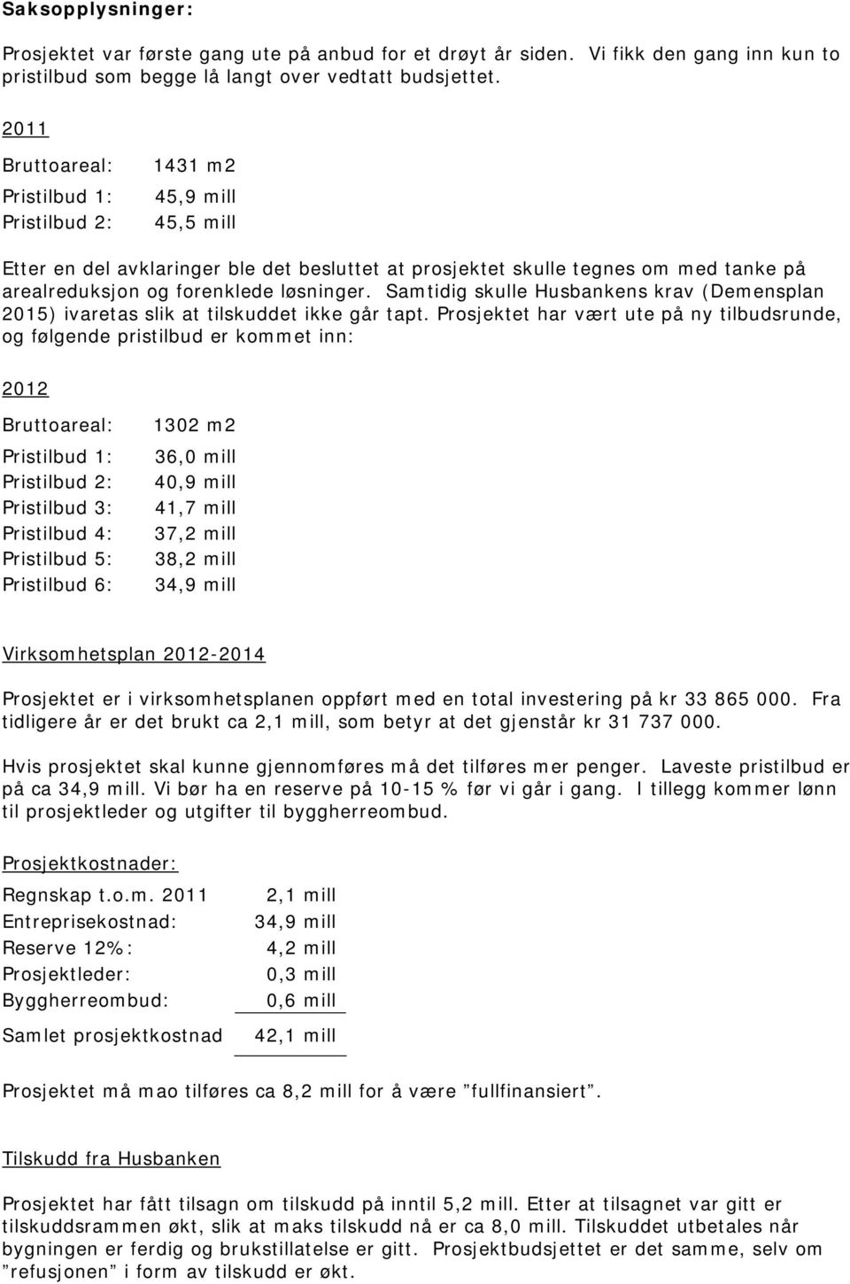 Samtidig skulle Husbankens krav (Demensplan 2015) ivaretas slik at tilskuddet ikke går tapt.