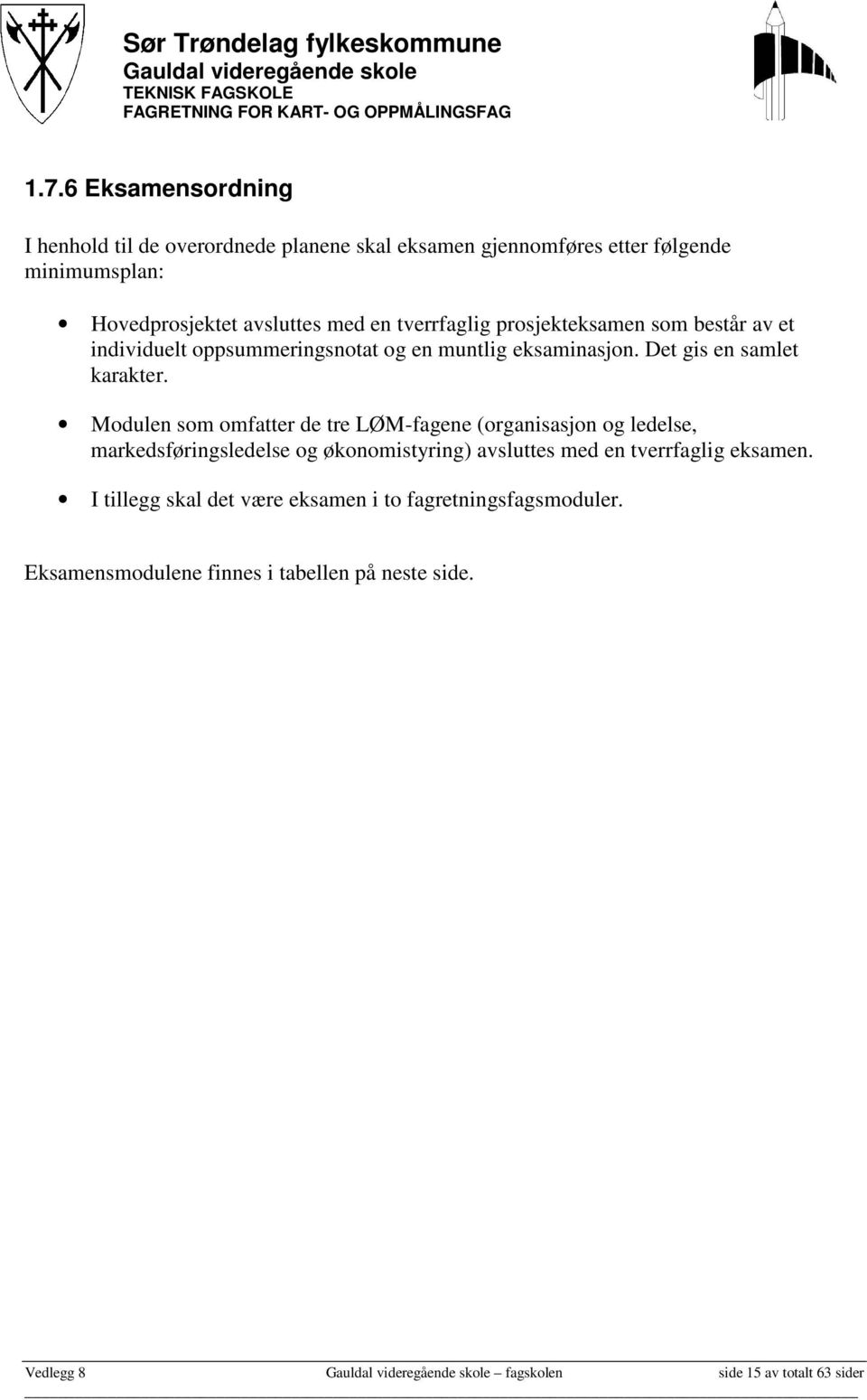 Modulen som omfatter de tre LØM-fagene (organisasjon og ledelse, markedsføringsledelse og økonomistyring) avsluttes med en tverrfaglig eksamen.