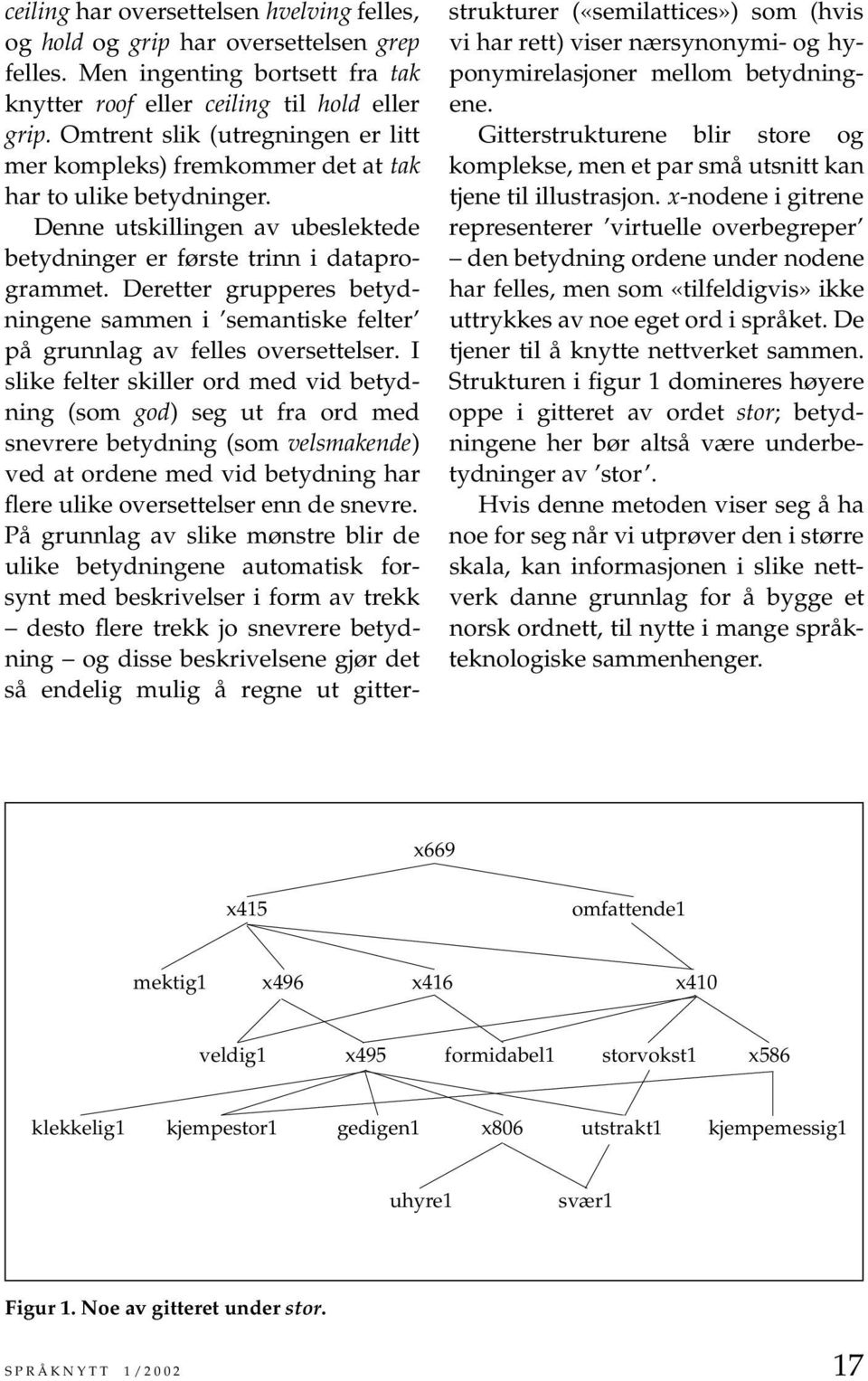 Deretter grupperes betydningene sammen i semantiske felter på grunnlag av felles oversettelser.