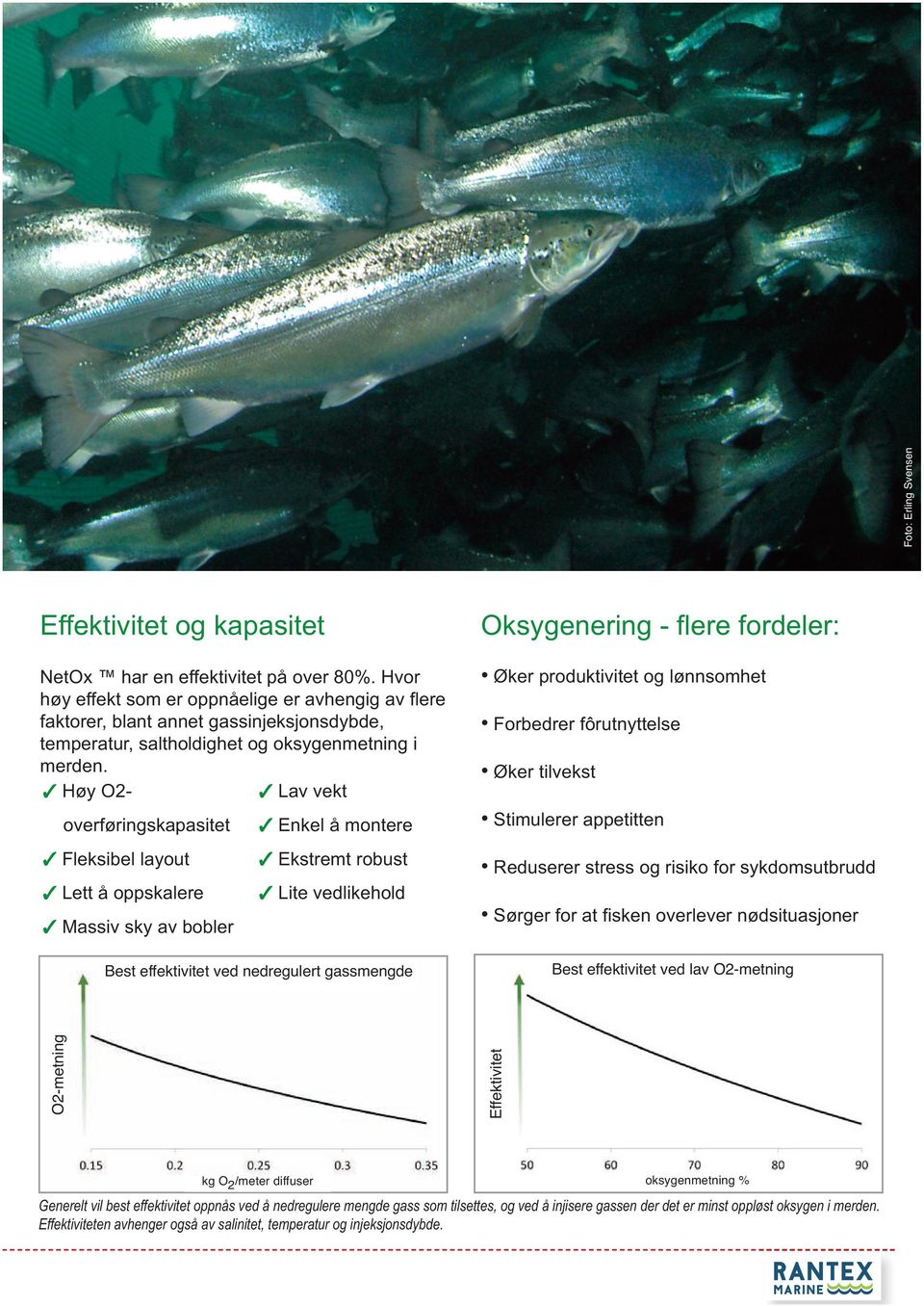 Lav vekt Høy O2- Øker produktivitet og lønnsomhet Forbedrer fôrutnyttelse Øker tilvekst Enkel å montere Stimulerer appetitten Fleksibel layout Ekstremt robust Reduserer stress og risiko for