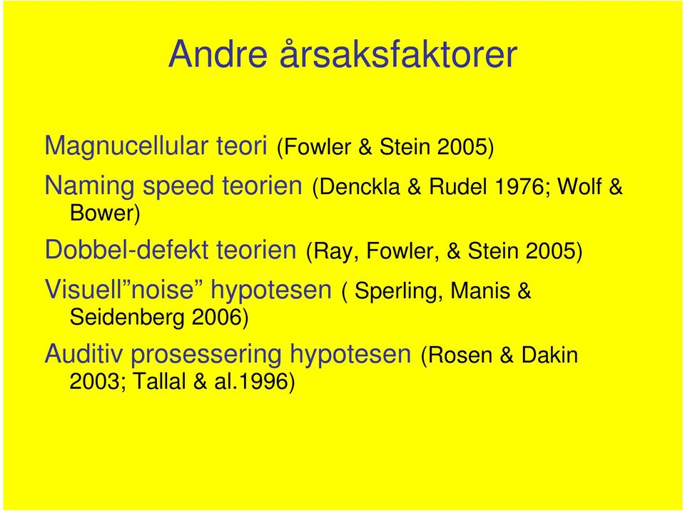 Fowler, & Stein 2005) Visuell noise hypotesen ( Sperling, Manis &