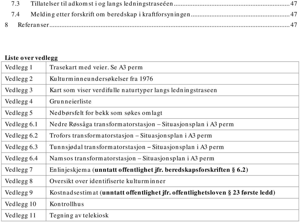 Vedlegg 6.1 Nedre Røssåga transformatorstasjon Situasjonsplan i A3 perm Vedlegg 6.2 Trofors transformatorstasjon Situasjonsplan i A3 perm Vedlegg 6.