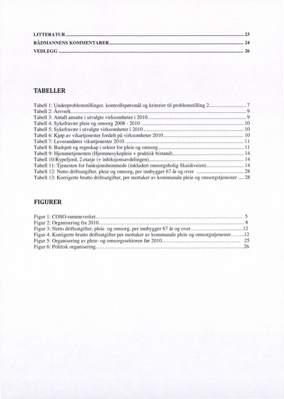 10 Tabell 7: Leverandører vikartjenester 2010 11 Tabell 8: Budsjett og regnskap i sektor for pleie og omsorg 11 Tabell 9: Hjemmetjenesten (Hjemmesykepleie + praktisk bistand) 14 Tabell 10:Rypefjord,