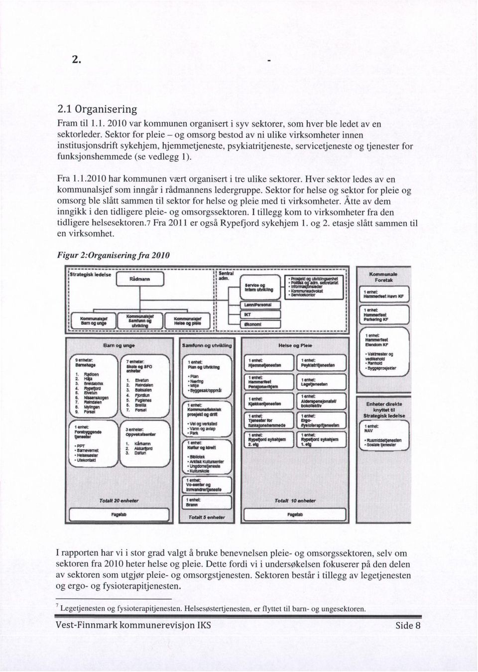 1.2010 har kommunen vært organisert i tre ulike sektorer. Hver sektor ledes av en kommunalsjef som inngår i rådmannens ledergruppe.