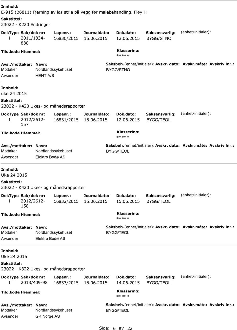 : 16831/2015 Avsender Elektro Bodø AS nnhold: Uke 24 2015 23022 - K420 Ukes- og månedsrapporter Sak/dok nr: 2012/2612-158 Løpenr.