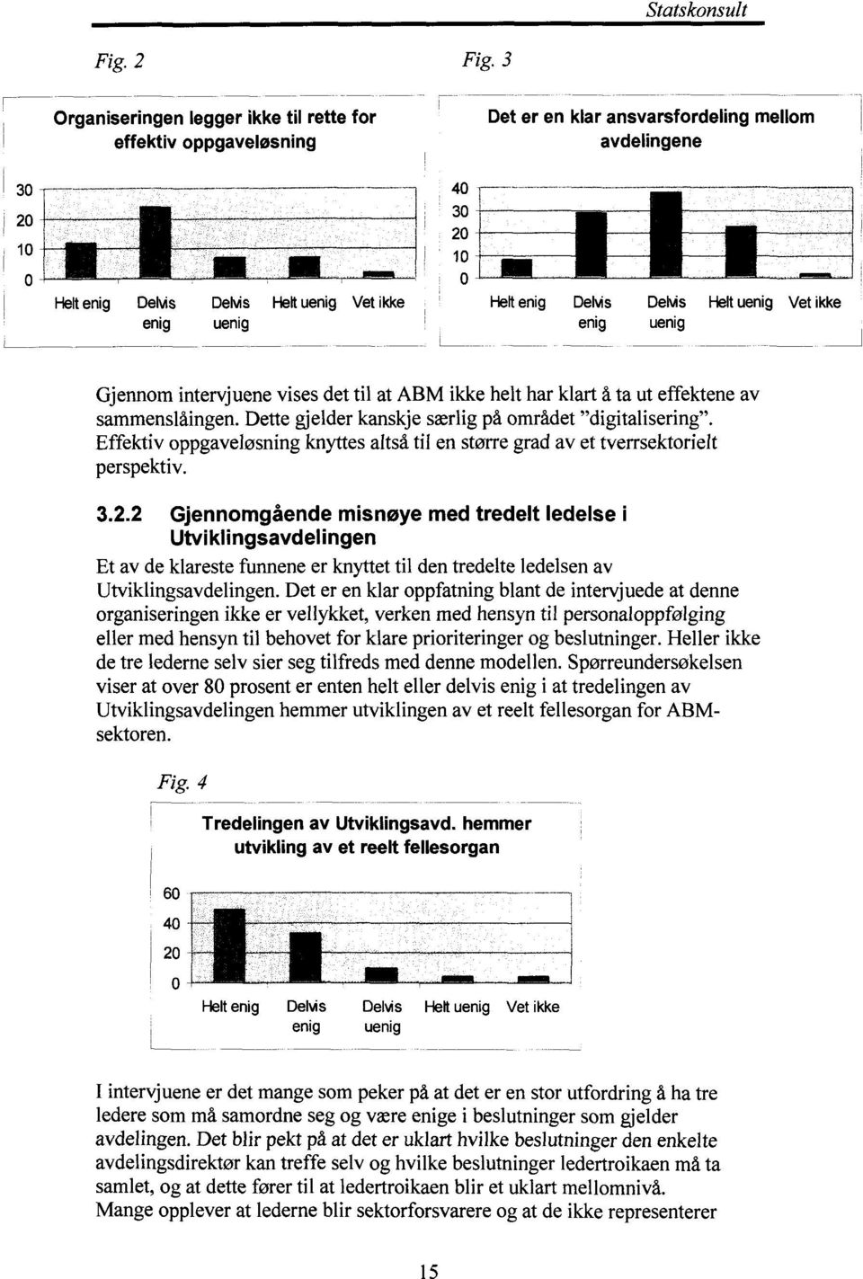 ikke Heft enig DeMs DeMs Helt uenig Vet ikke enig uenig ' enig uenig Gjennom intervjuene vises det til at ABM ikke helt har klart å ta ut effektene av sammenslåingen.