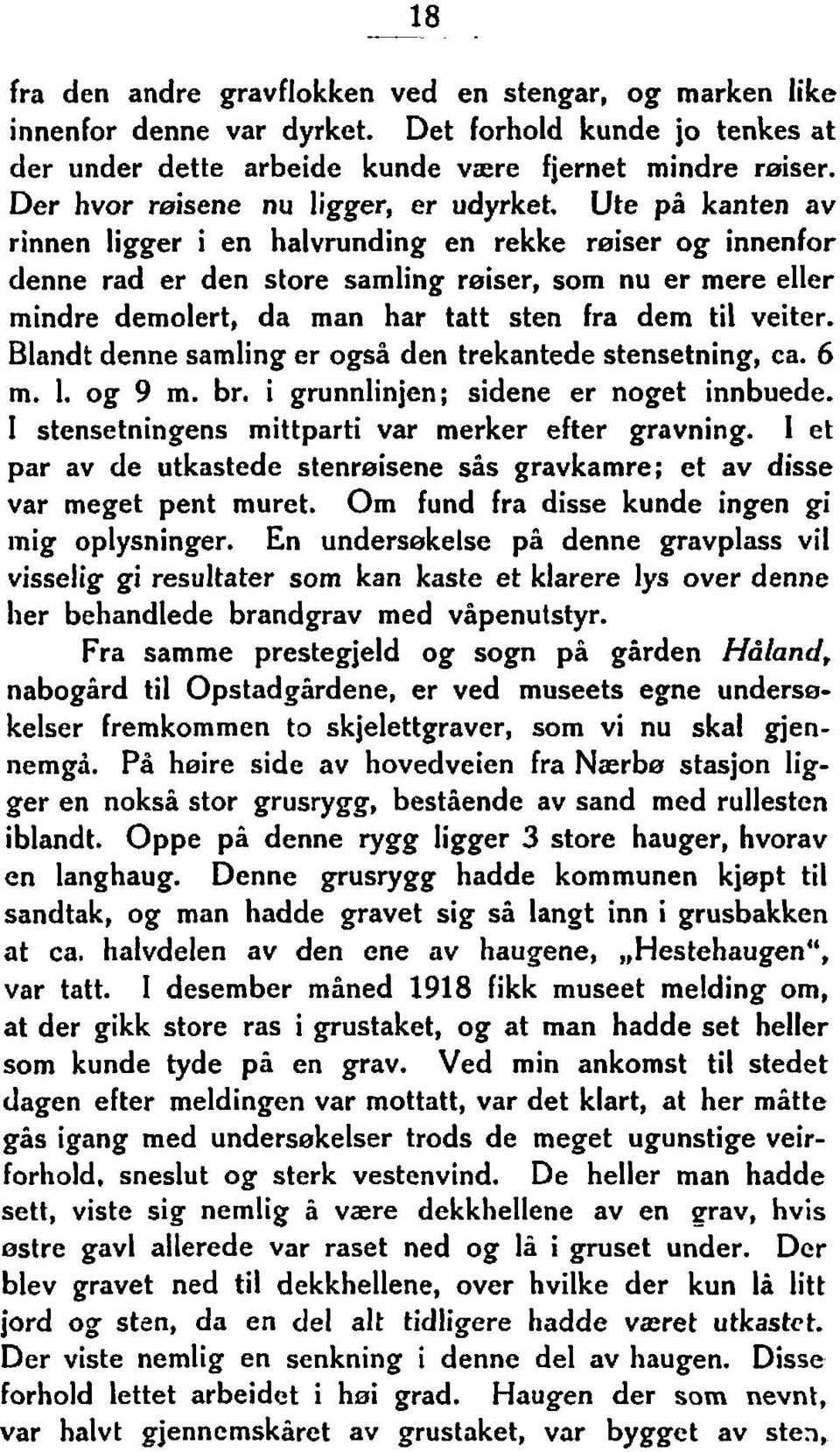 Ute pi kanten av rinnen ligger i en halvrunding en rekke reiser og innenfor denne rad er den store samling reiser, som nu er mere eller mindre demolert, da man har tatt sten fra dem til veiter.