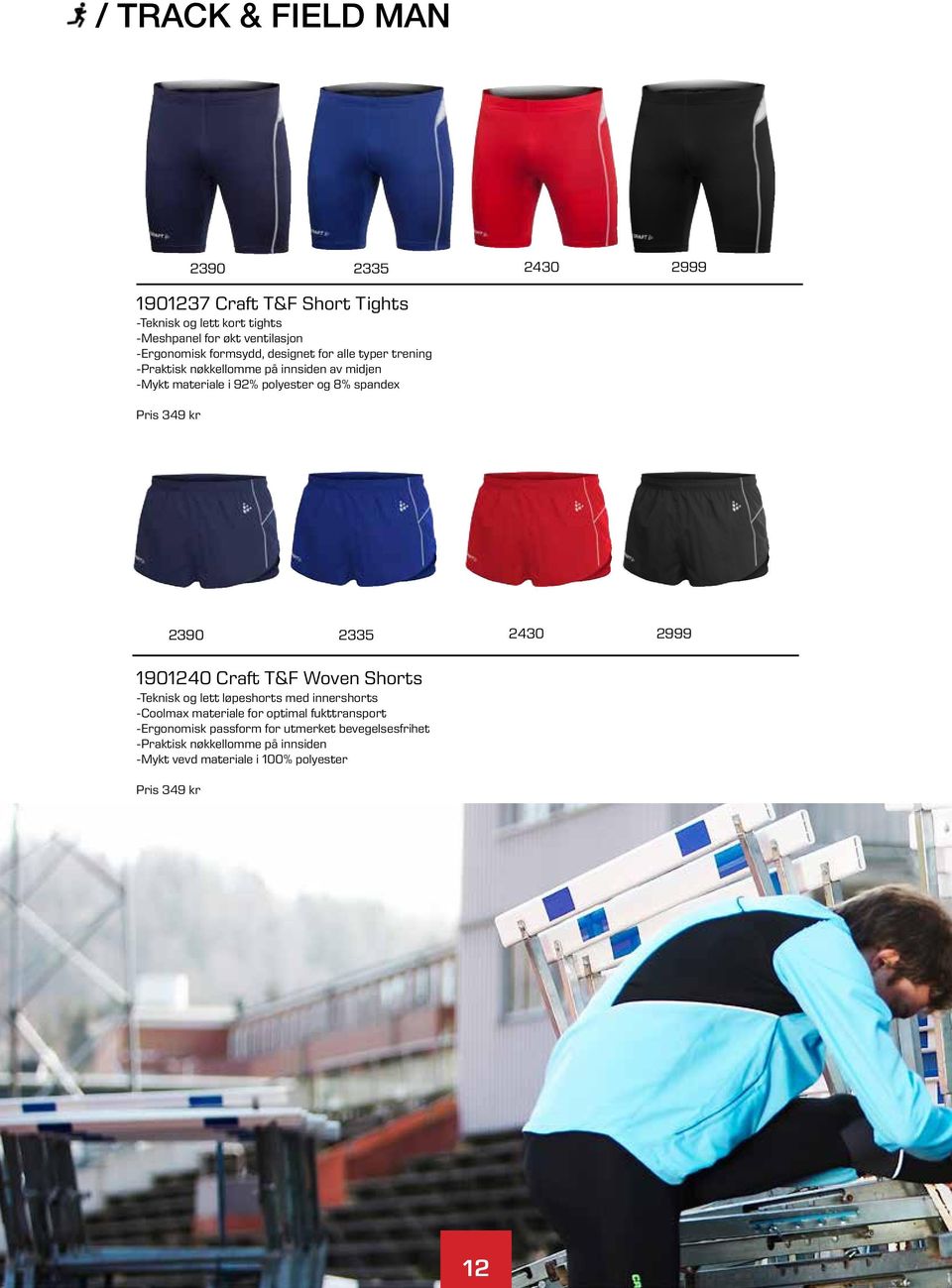 spandex Pris 349 kr 1901240 Craft T&F Woven Shorts -Teknisk og lett løpeshorts med innershorts -Coolmax materiale for optimal