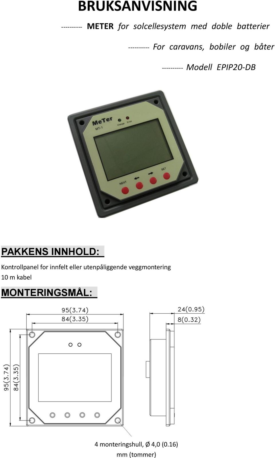 PAKKENS INNHOLD: Kontrollpanel for innfelt eller utenpåliggende