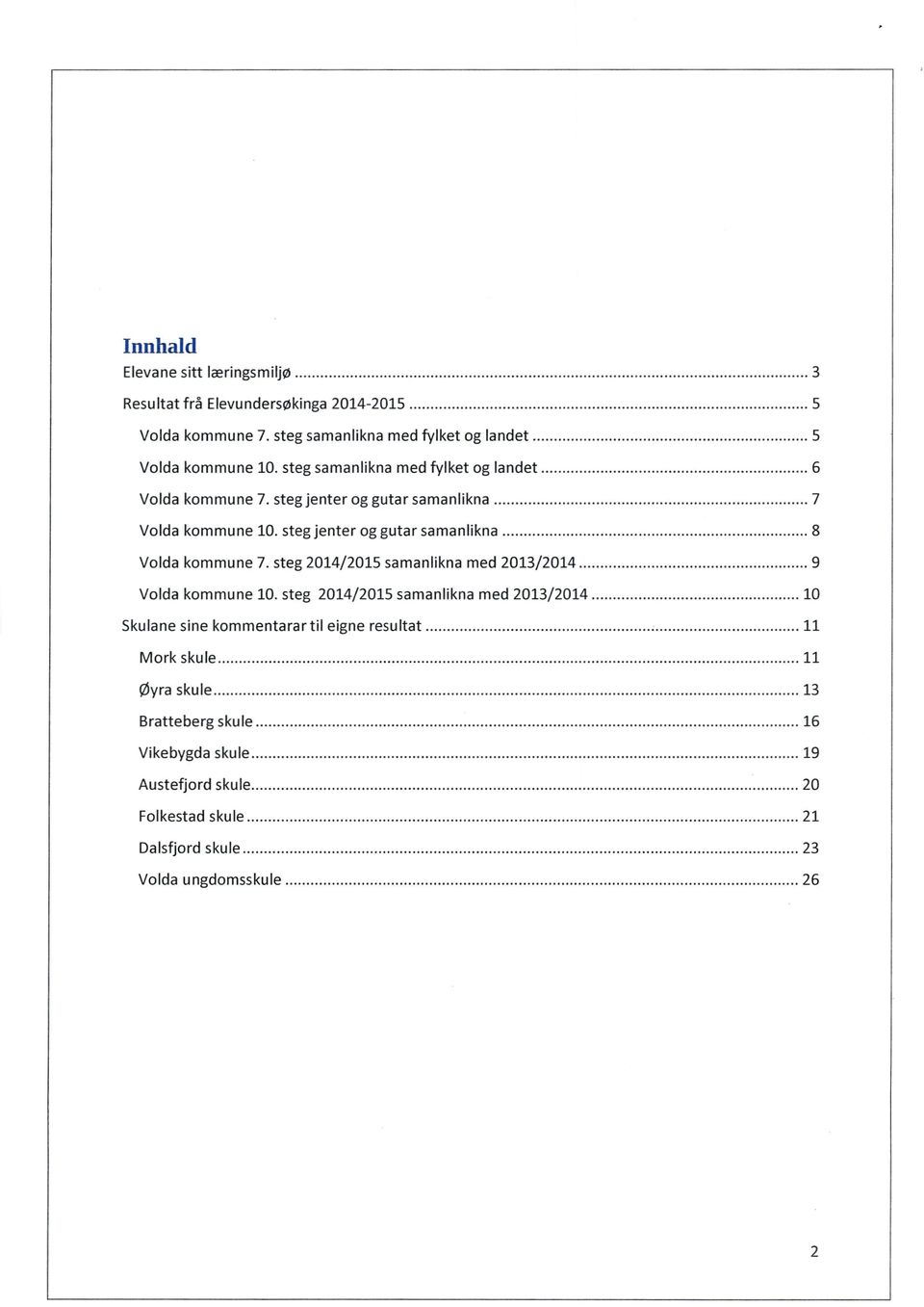 steg 2014/2015 samanlikna med 2013/2014..... 9 Volda kommune 10. steg 2014/2015 samanlikna med 2013/2014..... 10 Skulane sine kommentarartil eigne resultat.....11 Mork skule.