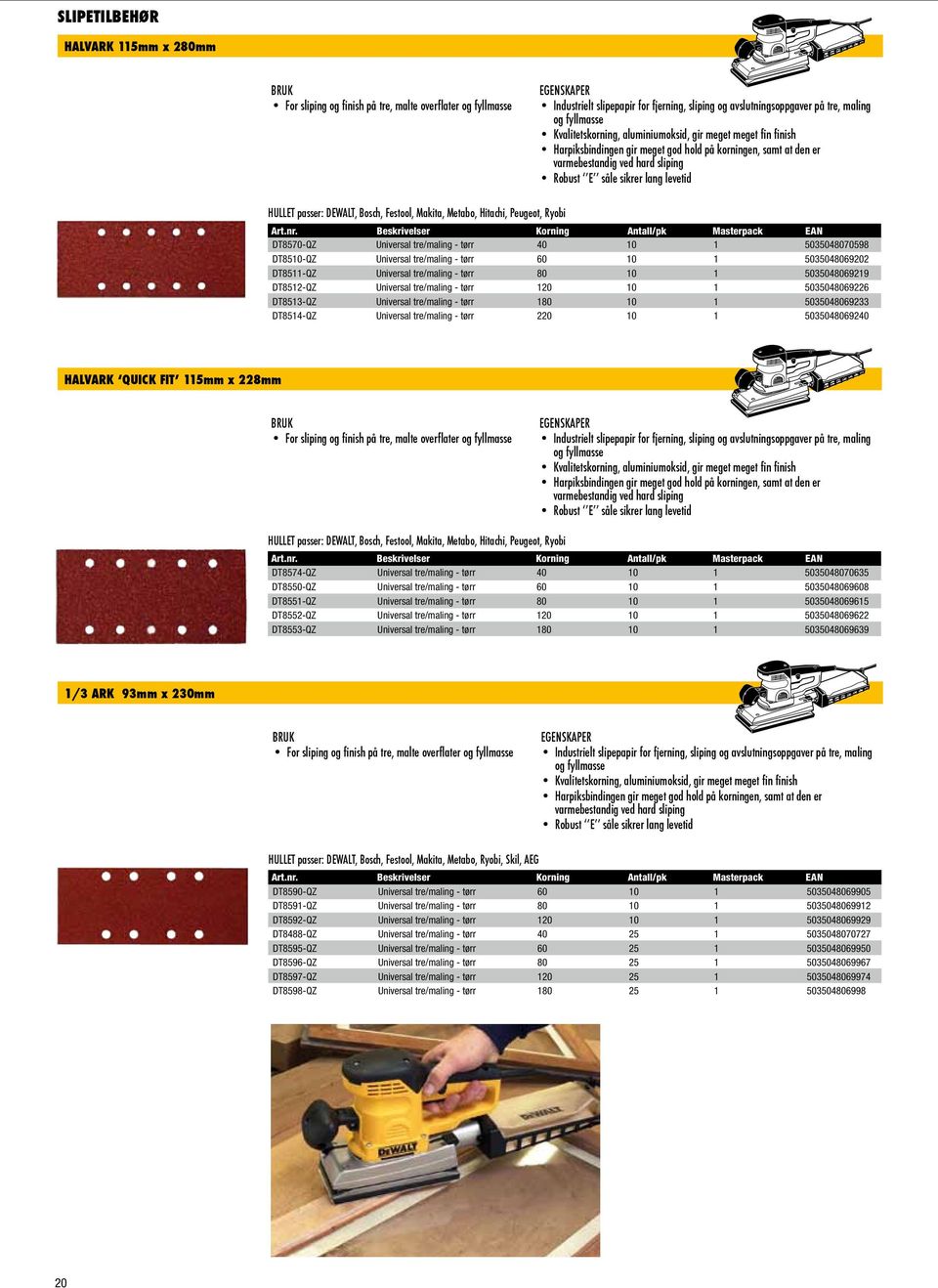 passer: DEWALT, Bosch, Festool, Makita, Metabo, Hitachi, Peugeot, Ryobi DT8570-QZ Universal tre/maling - trr 40 10 1 5035048070598 DT8510-QZ Universal tre/maling - trr 60 10 1 5035048069202 DT8511-QZ