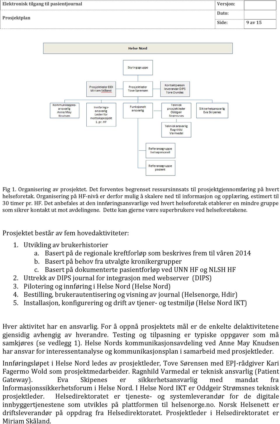 Dette kan gjerne være superbrukere ved helseforetakene. Prosjektet består av fem hovedaktiviteter: 1. Utvikling av brukerhistorier a.