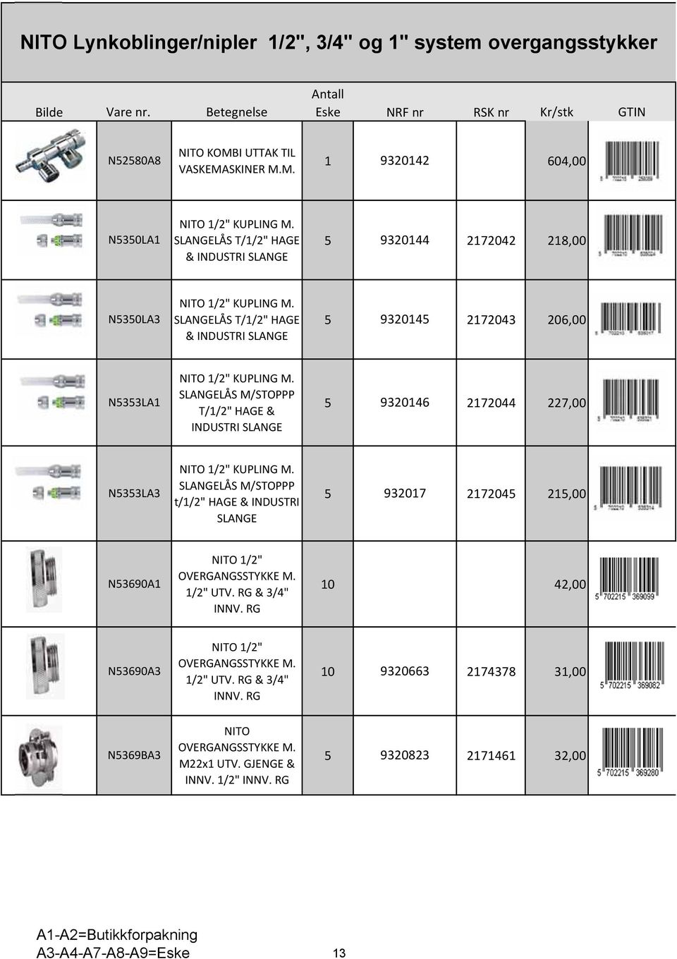 SLANGELÅS M/STOPPP T/1/2" HAGE & INDUSTRI SLANGE 5 9320146 2172044 227,00 N5353LA3 1/2" KUPLING M.