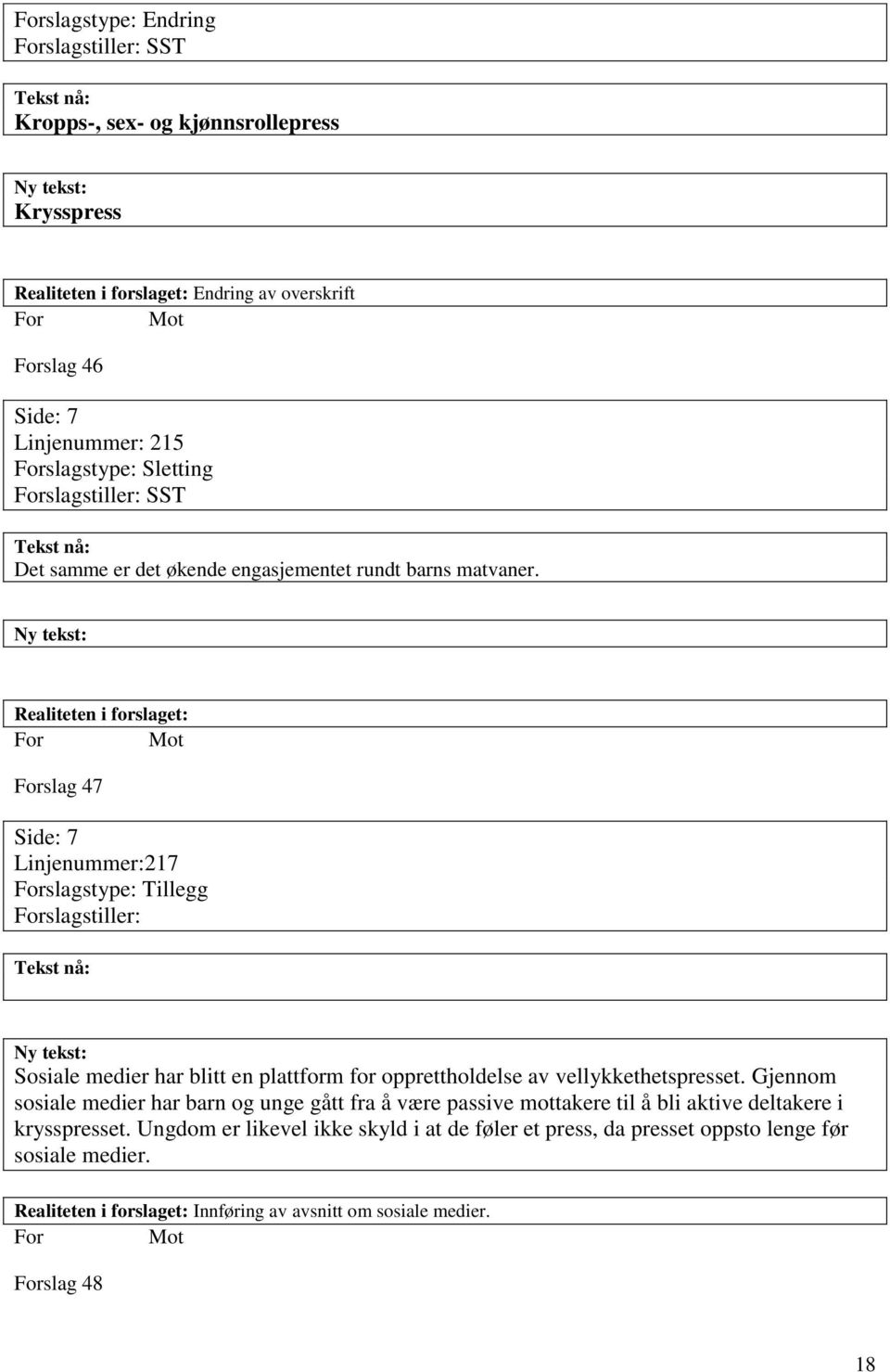 slag 47 Side: 7 Linjenummer:217 slagstype: Tillegg slagstiller: Sosiale medier har blitt en plattform for opprettholdelse av vellykkethetspresset.